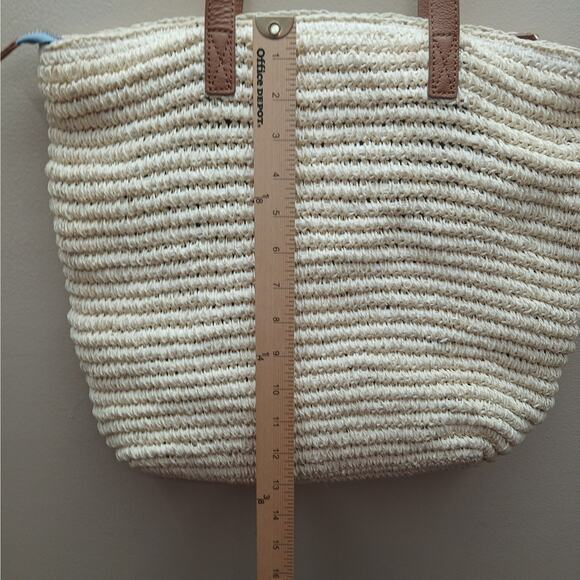Talbots Leather Trim Straw Shoulder Tote Bag Boho Beach Vacation Coastal Cruise - Picture 4 of 15
